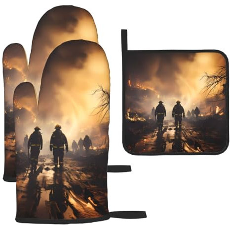 YYHHAOFA Lot de 3 gants de cuisine imperméables et durables pour four et manique pour isolation thermique et lutte contre les incendies