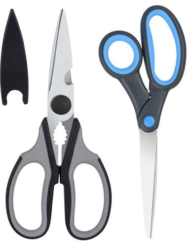 KYDIFS Left Handed Scissors and Kitchen Shears (2 Pack, Gray/Blue) | Stainless Steel, for Kitchen, Office, Home, Arts and Crafts
