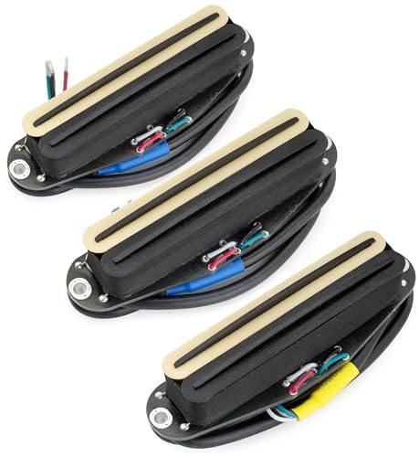 Musiclily Pro ST-DPHC Ceramic Humbucker Pickups Set Zebra Body Black Rail | Rail Blade Single Coil Sized, Super Distortion, Neck Middle Bridge, for Strat Style Electric Guitar