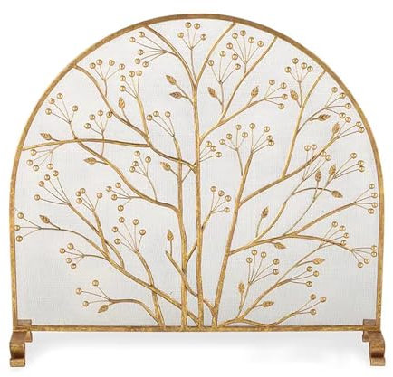 Pantallas para chimeneas Doradas, Malla Protectora contra chispas, Panel Redondo a Prueba de chimeneas con Base de Metal, Pantalla Decorativa para Estufa de leña para Chimenea de ladrillo