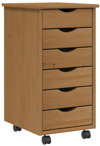 Gecheer Rollschrank mit Schubladen Rollcontainer Büroschrank Aktenschrank Bürocontainer Schrank Büro Moss Honigbraun Massivholz Kiefer