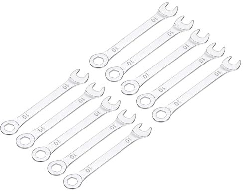 QUARKZMAN 10pz Chiave a Combinazione Sottile da 10mm con Estremità a 6 Punti Sfalsati e Estremità Aperta Angolata a 15° in Acciaio al Carbonio ad Alta Resistenza Cromato a Specchio