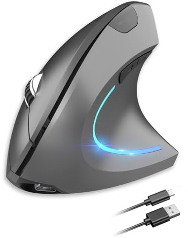 Générique Souris Ergonomique, Souris Verticale Ergonomique Rechargeable 2.4G + BT Souris sans Fil Silencieuse Souris de Bureau pour Ordinateur Portable PC Ordinateur de Bureau (Gris)