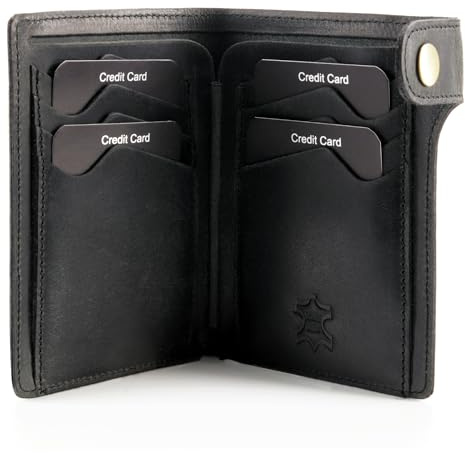 Fa.Volmer ® Leder Mappe für Fahrzeugschein – 8 Fächer für Kreditkarten – Kartenetui mit Scheinfach – Hochformat – im Geschenkkarton | Modell: Denton (Schwarz)