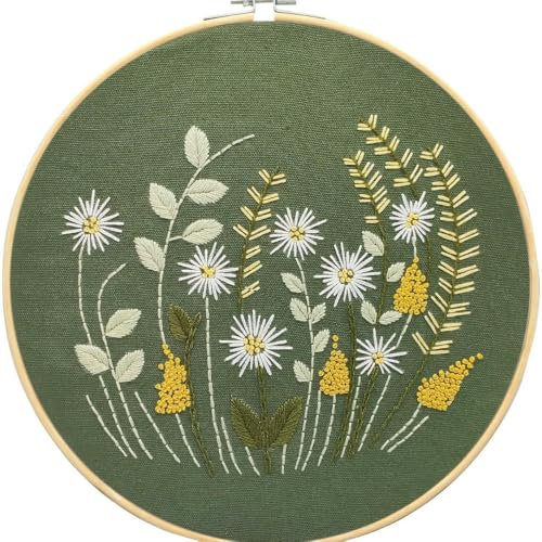 PEKNUX Anfänger Handgemachte Stickerei Diy Materialpaket Stickerei Handarbeit Produktion Kreative Dreidimensionale Europäische Stickerei Hängende Malerei Grüne Chrysantheme