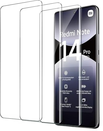 CYYAGE 3 Piezas Cristal Templado Protector Pantalla para Xiaomi Redmi Note 14 Pro 5G/Note 14 Pro Plus/Note 14 Pro+ 5G, Vidrio Templado Pelicula Dureza 9H, HD Transparente, Antiarañazos