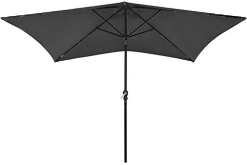 Eleganz Parasol avec LED et mât en acier anthracite, 2 x 3 m, polyester et acier revêtu par pulvérisation, parfait pour le jardin, la terrasse et le balcon, durable et résistant aux intempéries