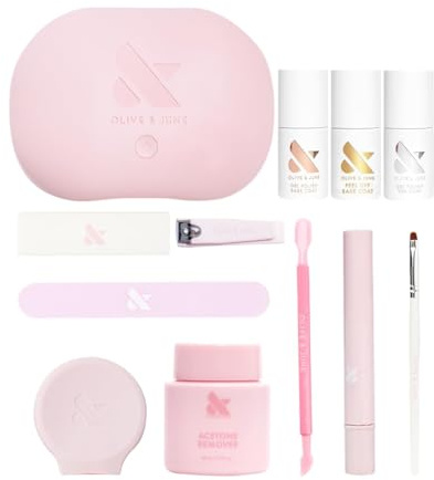 Olive & June Gel Mani System Set | Includes Nail Tools, Peel-Off & Gel Base Coats, Top Coat, LED Lamp, Cuticle Serum & The Poppy | Easy At-Home Mani Kit | 15-Free, Vegan, Cruelty-Free