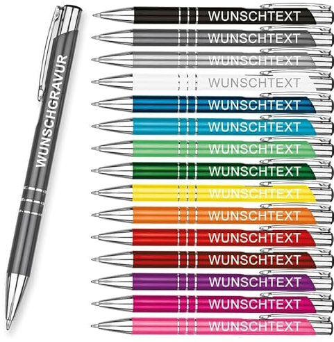 LOPREX 50 Stück Kugelschreiber mit Gravur – personalisierte Kugelschreiber aus Metall mit Wunschtext – Geschenk für Firmen, Schulen & Hochzeiten – 16 Farben & 15 Schriftarten – Anthrazit
