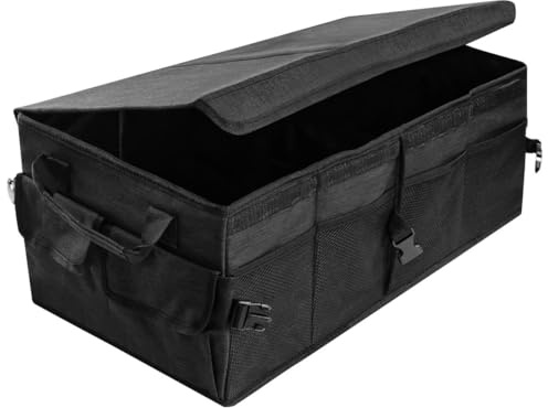 Generisch Hochwertige Kofferraum-Box mit Deckel – Stabile & faltbare Organizer-Tasche fürs Auto, rutschfester Doppelboden und praktische Tragegriffe