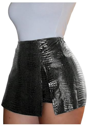 Floerns Women's Y2k Leather Skorts High Waisted Asymmetrical Hem Club Mini Skirt Shorts Black Medium