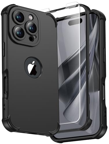 ORETECH for iPhone 16 Pro Max Case 6.9-Inch, with [2 Pack 9H Screen Protector] [Camera Lens Guard] [15FT Military Grade Drop Test] 360° Shockproof Slim Fit Design Rubber Bumper Phone Cover - Black