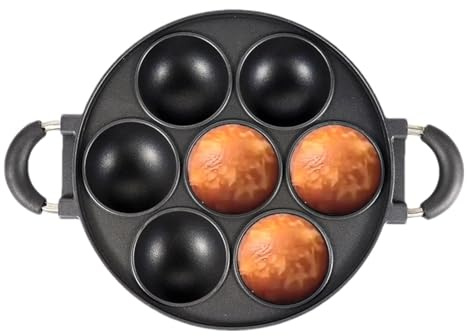 Yiohejy Sartén de hierro fundido, 7 agujeros antiadherente, bandeja para hornear pasteles, para bollos, pan de maíz, magdalenas, pasteles de taza y brownies