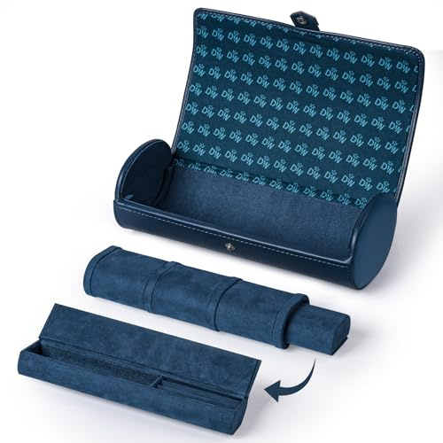 DUKWIN Watch Roll Travel Case Organizer 3 Slots - Vegan Leather Watch Box For Men & Women - Protect, Portable, Storage for Travel (Blue - 3 Slots)