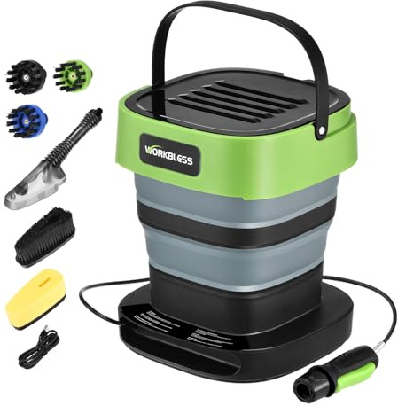 WORKBLESS Mobiler Hochdruckreiniger mit 12 Liter Wassertank, Tragbarer Akku Hochdruckreinige 2000 mAh, Mobile Waschmaschine für Terrasse, Campingdusche und Haustierreinigung