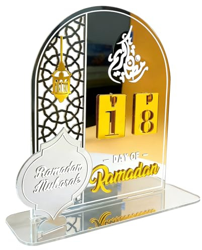 pangutheos Ramadan Kalender aus Acryl, Eid Mubarak Adventskalender, DIY Ramadan Deko, Countdown Kalender Ornament Gebet Islam Dekoration Wohnzimmer für Tischdeko