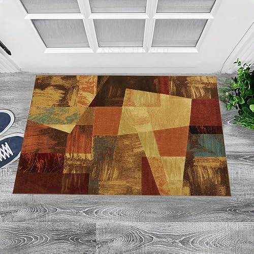 Alfombra de retazos pequeña de 80 x 150 cm, antideslizante, lavable a máquina, alfombra vintage para sala de estar, entrada, oficina, escritorio, mesita de noche, dormitorio, geométrico, multicolor