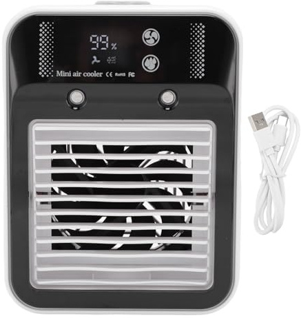 Enfriador de aire de escritorio Aire acondicionado portátil recargable por USB de bajo ruido con humidificación por niebla para oficina, dormitorio, camping, material ABS 16,5 x