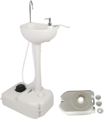 KAIKAFEI Lavandino Portatile con Pompa a Pedale, Lavello Portatile Giardino, Stazione Lavamani Portatile con Ruote E Dispenser di Sapone per Campeggio E Camper(17L)