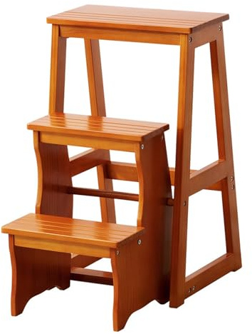 Taburete Plegable Taburete de Escalera de 3 escalones, Silla Plegable de Madera, Banco de Escalada Multifuncional for Descansar o Transportar Objetos Altos. Escalera(Honey)