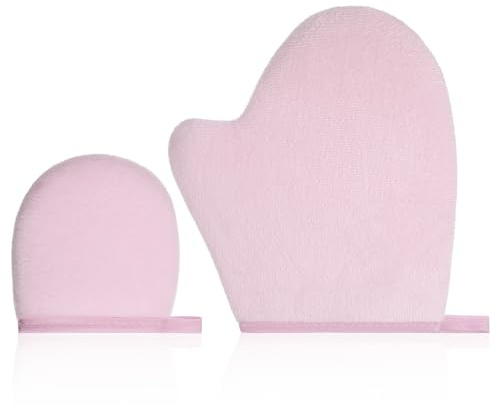 2 stycken brun handskar, solbränningshandskar, handskar för solbränning självbruna handskar Mitt applikator dubbelsidig för bronsolja ansikte kropp (rosa)