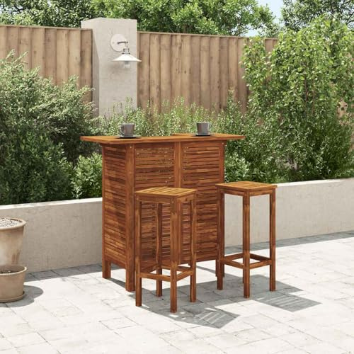 RMIHSJG Bartisch 110x50x105 cm aus massivem Akazienholz mit 2 Ablagen für rustikales Ambiente im Innen- und Außenbereich, wetterbeständiger Stehtisch für gesellige Runden,
