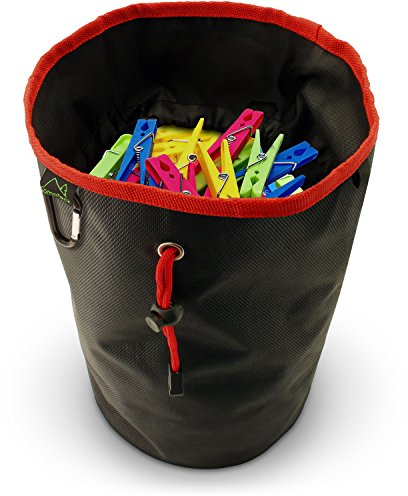 CampTeck U6837 Großer Wäscheklammerbeutel mit Aufhänger - Wasserfester Haltbarer Wäscheklammerkorb Aufhängebeutel - Schwarz