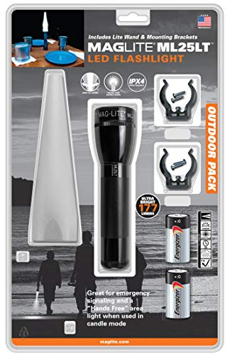 MagLite ML25LT LED 2C Torch Black Outdoor Pack with Rod Attachment White ML25LTJ2TQG