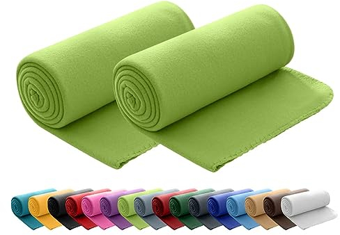 Wometo - Juego de 2 mantas suaves y mullidas, de 130 x 160 cm. Mantas de forro polar reversibles, acogedoras, de 1,30 x 1,60 cm., tela, Grün, 130 x 160 cm