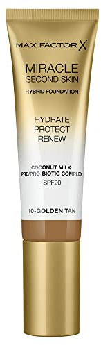 Max Factor Miracle Second Skin Foundation LSF 20 - Farbe 10 Golden Tan, 30 ml