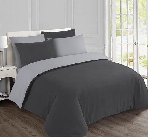 Vision - Parure de lit Réversible - 100% Coton Flanelle - Gris/Anthracite - Set de Housse de Couette 200 x 200 cm avec 2 taies d'oreiller pour lit 2 Personnes - Flanelle: Doux et Chaud - Oekotex
