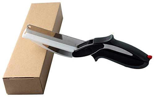 Clever Cutter, Food Chopper, Food Scissors with Cutting Board Built-in-Use Smart Cutter 6 in 1 Multifunctional Food Scissors for Vegetable Fruit Bread Cheese,Black