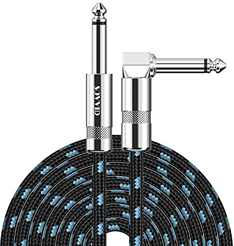 Sovvid Professional Guitar Cable 6M/20FT, Braided Guitar Lead Instrument Cables 6.35mm 1/4 Inch Jack Cord for Electric Guitar Bass, Amp, Speaker, Keyboard, Mandolin, Pro Audio (Black Blue)