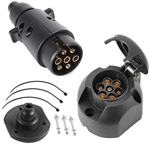 SPARKMOTO spina 7 poli rimorchio maschio e presa 7 poli femmina,12v spinotto 7poli presa 7poli per rimorchio auto gancio traino prese con Guarnizione Kit isolante,adattatore a spina e presa 7 poli