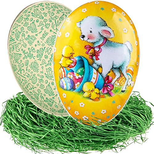 alles-meine.de GmbH 10 Stück Ostereier/Eier zum befüllen + Ostergras Anzahl frei wählbar Osterlamm & Küken - 15 cm - Füll - Pappei - Deko Pappe Papp Pappeier Dekoei Pappo..