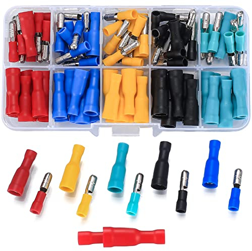 Vwoqiy 100 Pezzi Connettori Elettrici a Proiettile, Capicorda Elettrici, Morsetti Elettrici Assortiti Isolati, Terminali a Crimpare Elettrici per Aggraffatura Filo Elettrico, Connettore