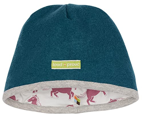 loud + proud Unisex Kinder Wollwalk, GOTS Zertifiziert Mütze, Petrol, 98-104
