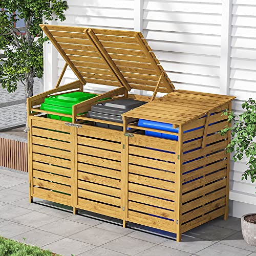 Warmiehomy 3 Wheelie Bin Storage Outdoor Triple Wheelie Bin Storage Wheelie Bin Hideaways for Outside Bin Shed for Garden, 198L x 86W x 122.5H cm,1 cm thickness