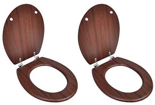 HOMIUSE Toilettensitze mit Deckel 2 Stk. MDF Braun Toilettendeckel Wc Sitz Klobrille Wc Deckel Toilettenbrille Toilet Seat Toiletten Deckel Familien, Restaurants Universell Design 45x36 cm