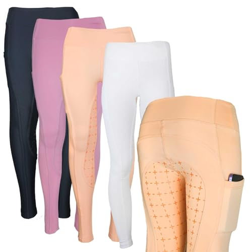MS-Trachten Winter Reitleggings Kinder Thermoreitleggings Silikonbesatz Reithose Tabea (134/140, Apricot)