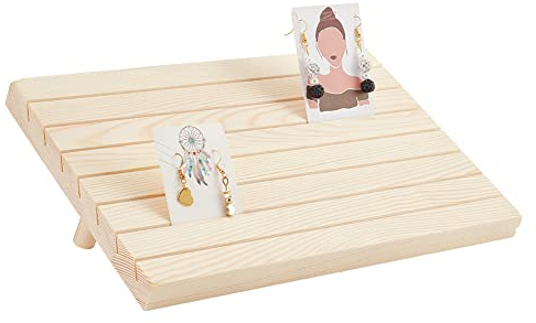 NBEADS 7 Slots Wooden Earring Display Stands, Wood Earring Card Holder with 2 Detachable Pegs Jewelry Earring Display Earring Holder Organizer for Selling, 29x19cm