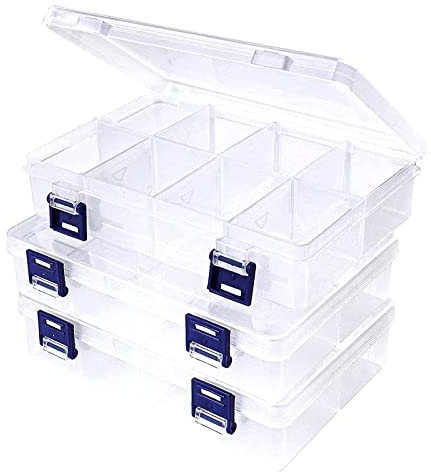 yivom 3 Stk Aufbewahrungsbox 8 Fächer, Sortierboxen für Kleinteile, Durchsichtigen Sortimentsboxen, mit Verstellbaren Trennwänden, für Kleinteile, Perlen, Nähzubehör, Schmuck