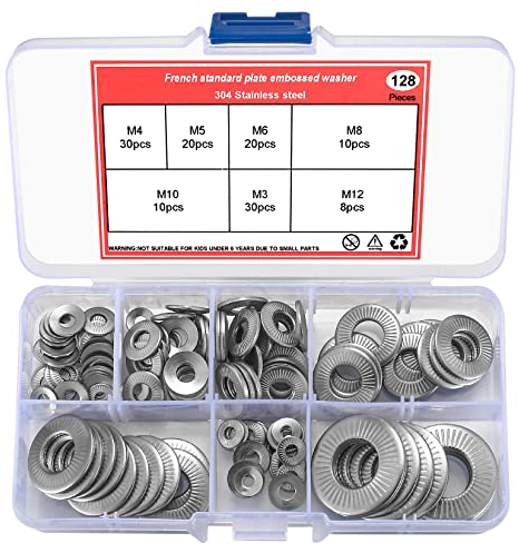 128 pezzi di rondelle a molla coniche dentellate, rondelle a cono in acciaio inossidabile, rondelle dentellate, rondelle a disco, rondelle elastiche - M3/M4/m5/M6/M8/M10