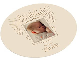 Untersetzer mit Foto + Text Personalisieren | Design Sonnenstrahlen | 100 mm rund | Bierdeckel personalisiert | Menge Auswahl | Taufe | Feier | Tischdekoration | Hochzeit | Geburtstag (50 Stück)