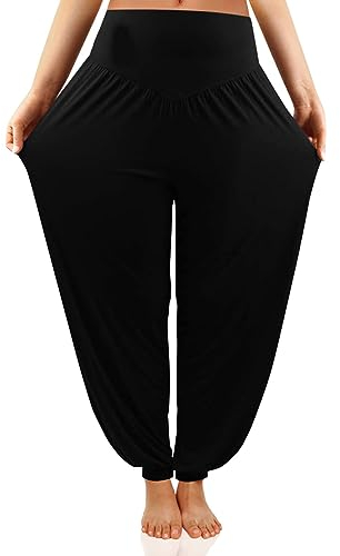 Cegerne Haremshose Damen Yoga Pilates Hosen Super Weich Stretch Leicht Pumphose Sommer, Schwarz, S