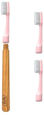 TePe Choice Toothbrush, Soft, Pink, 1pc Wooden Handle, 3pcs Brush Heads, Soft Bristle Toothbrush, Good for Teeth Cleaning and Plaque Removal