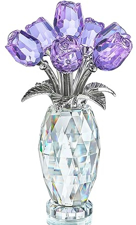 H&D HYALINE & DORA Crystal Rose Purple Flower Figurine,Rose Gifts for Mom Wife Grandma,Glass Flower Collectible Ornament Valentines Day Mother's Day | Purple Crystal Glass Flower Figurine Collectible Ornament for Mom Wife Grandma Home Office Desk Valentines Day Display