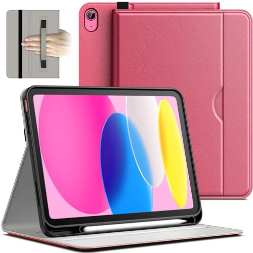 JETech Business Hülle für iPad (A16) 11./10. Gen, Rosa | Für 2025/2022 Modell, PU-Lederdesign, Stifthalter & Tasche, Mehrwinkel-Betrachtung