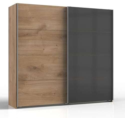Lomadox Kleiderschrank Schwebetürenschrank 225cm, Graphit und Eiche
