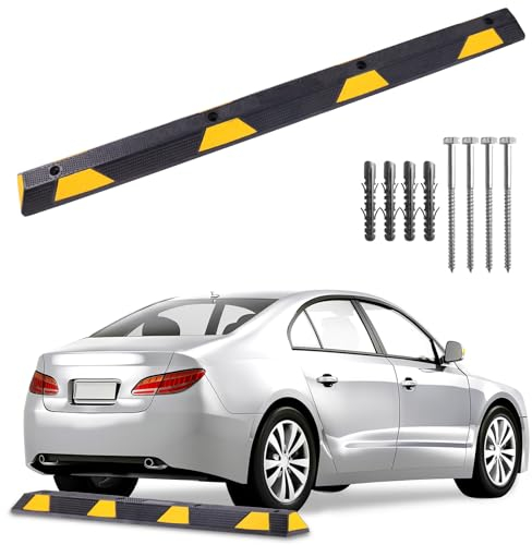 NAIZY Radstopper 1er Gummi Parkstopper Parkplatzbegrenzung 183x15x11cm Parkplatzmarkierung mit Dehnschraube Parkplatzsperre Schwarz und Gelb Parkbegrenzung Einparkhilfe für Garage (Gummi-Typ)